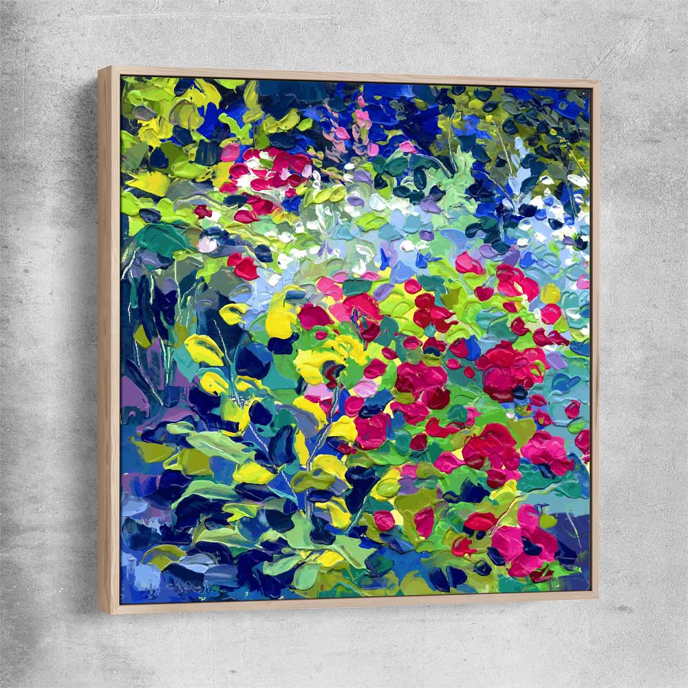 Flourished Dots raw oak framed canvas - part of our high quality canvas abstract wall art collection