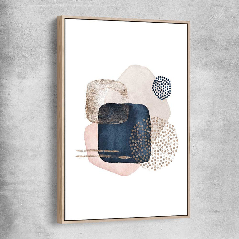 Geometric Dots raw oak framed canvas - part of our high quality canvas abstract wall art collection