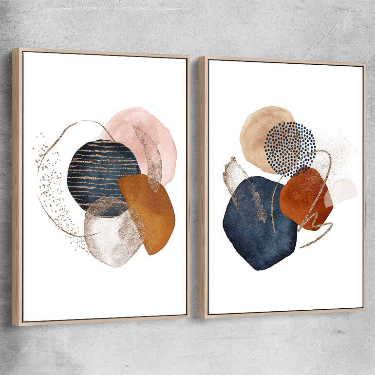 Gold Glitter Pair raw oak framed canvas - part of our high quality canvas abstract wall art collection