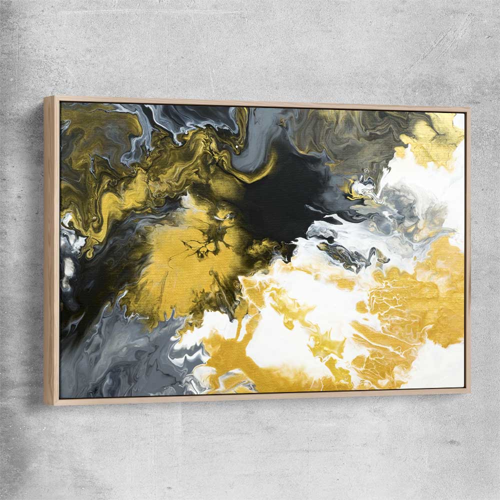 Gold Splash raw oak framed canvas - part of our high quality canvas abstract wall art collection