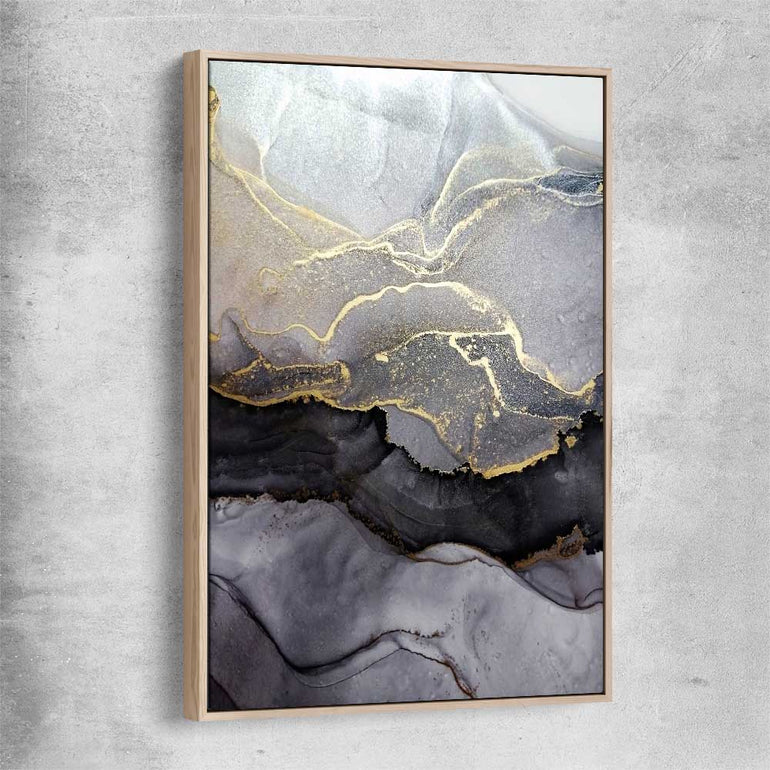 Gold Strokes raw oak framed canvas - part of our high quality canvas abstract wall art collection