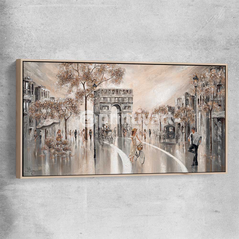 Golden Glimpse, Paris raw oak framed canvas - part of our high quality canvas abstract wall art collection