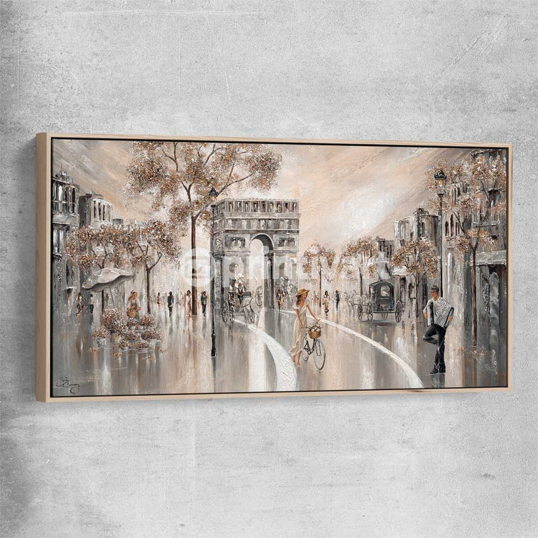 Golden Glimpse, Paris raw oak framed canvas - part of our high quality canvas abstract wall art collection