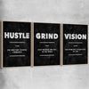 Inspirational wall art print of Hustle Definition Set with raw oak framed canvas