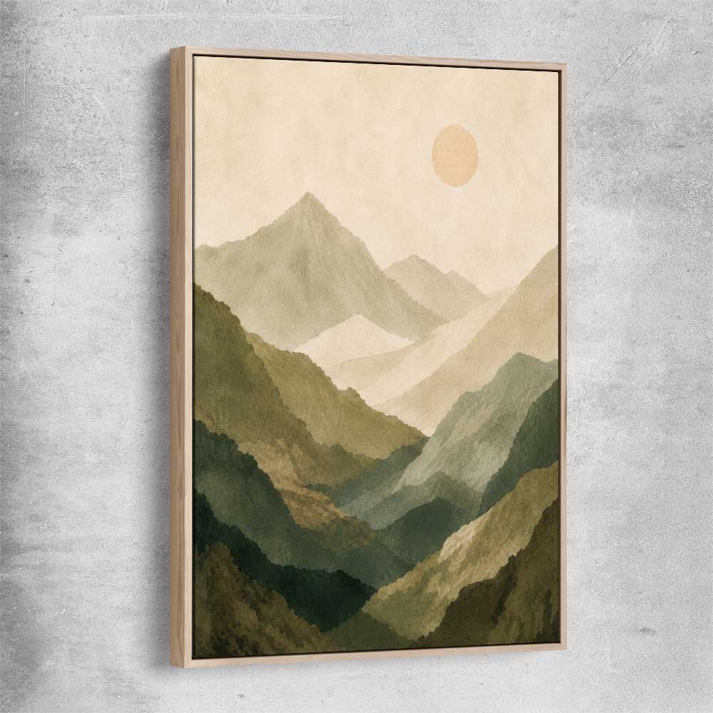 Mountain Haze raw oak framed canvas - part of our high quality canvas abstract wall art collection