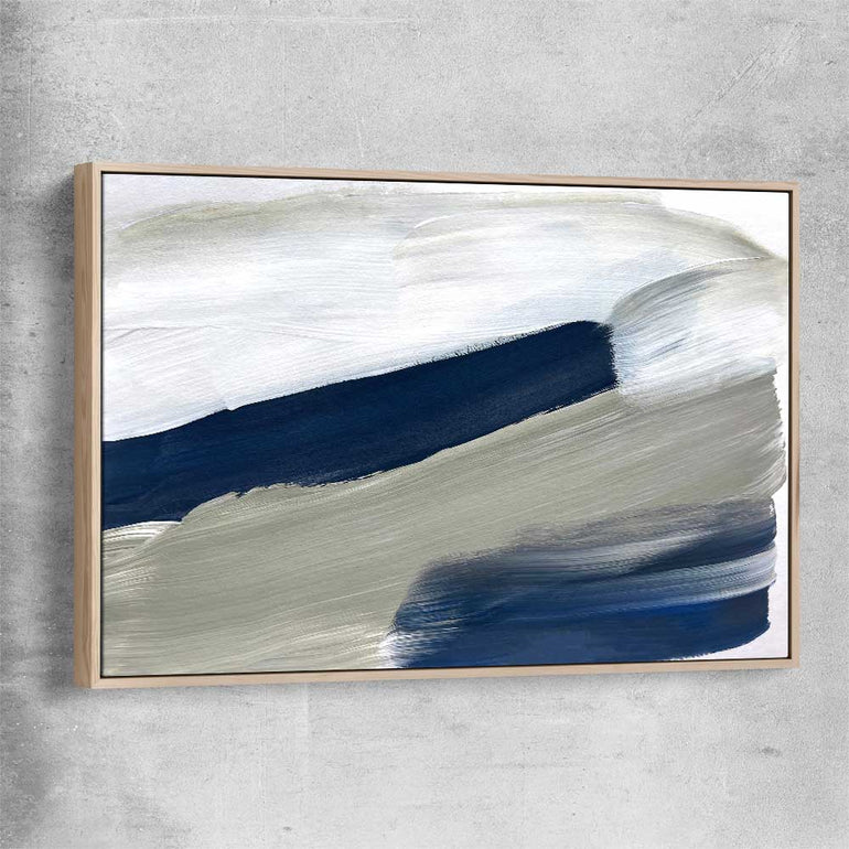Navy Ocean raw oak framed canvas - part of our high quality canvas abstract wall art collection