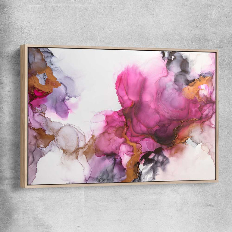 Pink Clouds raw oak framed canvas - part of our high quality canvas abstract wall art collection