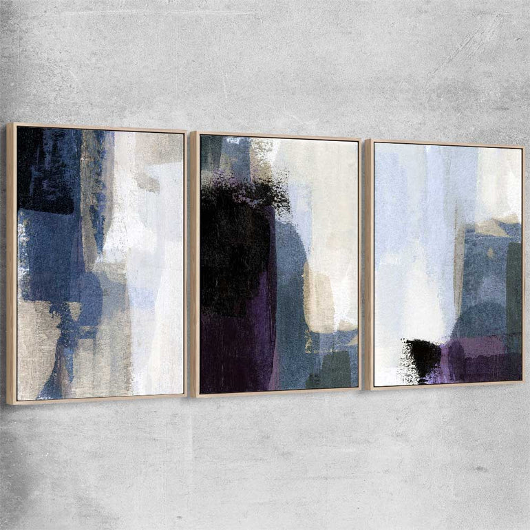 Soft Blue Set raw oak framed canvas - part of our high quality canvas abstract wall art collection
