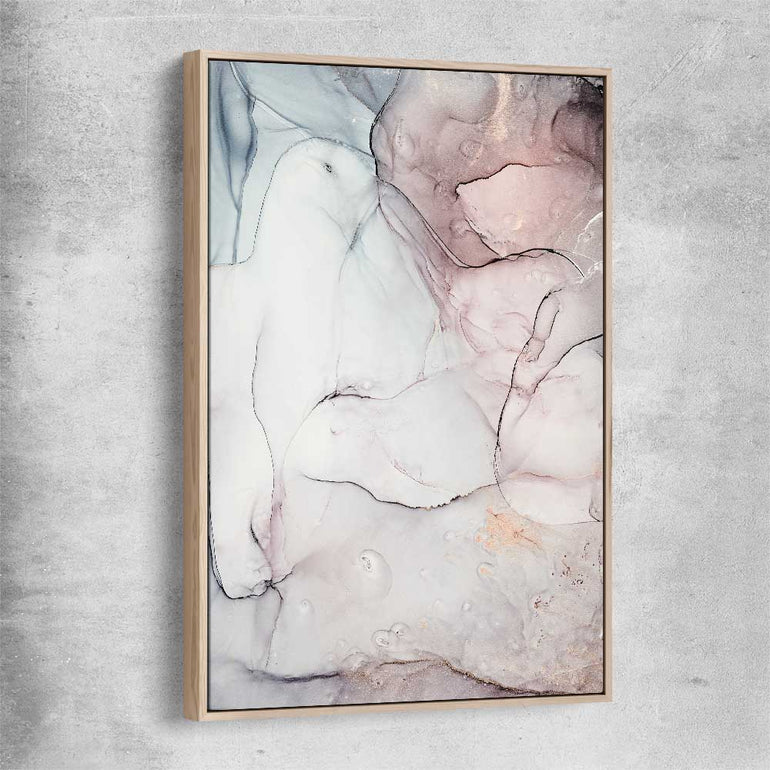 Subtle Pink One raw oak framed canvas - part of our high quality canvas abstract wall art collection