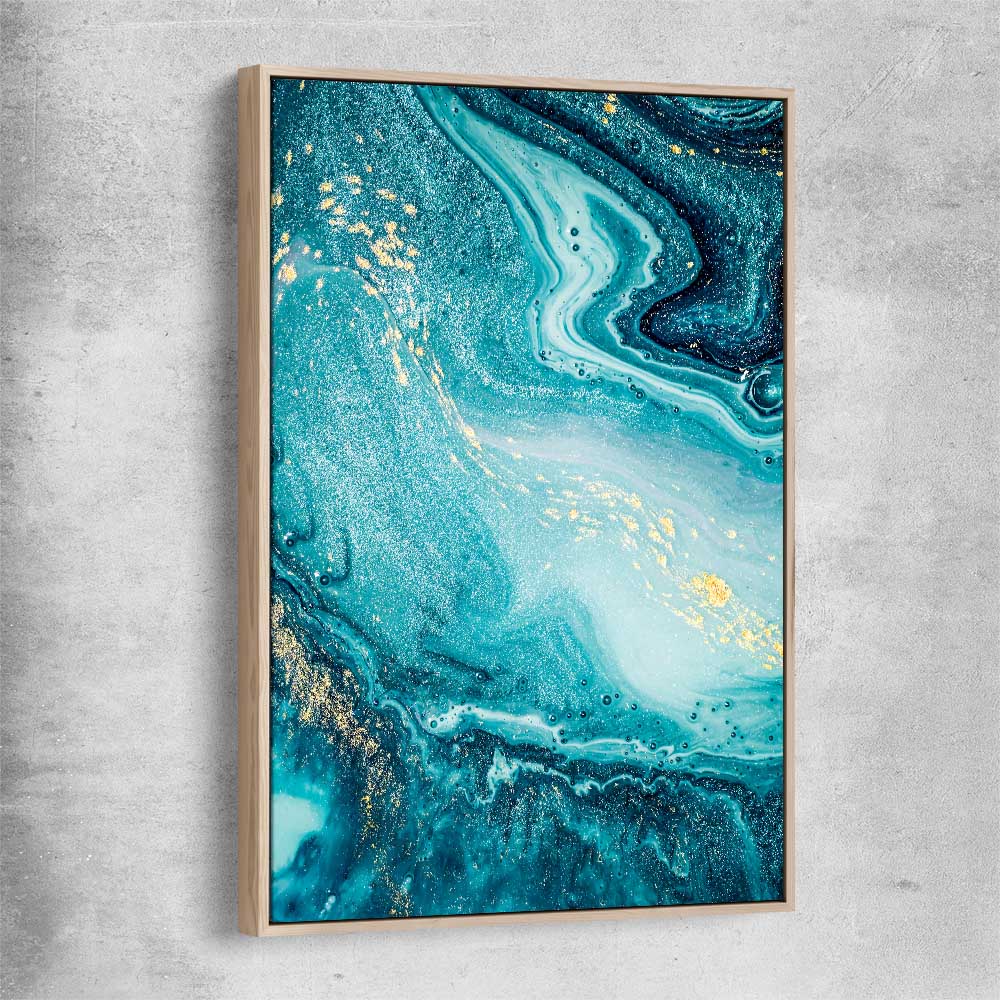 Turquoise Ocean raw oak framed canvas - part of our high quality canvas abstract wall art collection