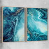Turquoise Ocean Pair raw oak framed canvas - part of our high quality canvas abstract wall art collection