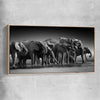 Animal wall art and canvas prints of Elephant Herd with raw oak framed canvas
