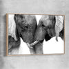 Animal wall art and canvas prints of Elephant Love with raw oak framed canvas