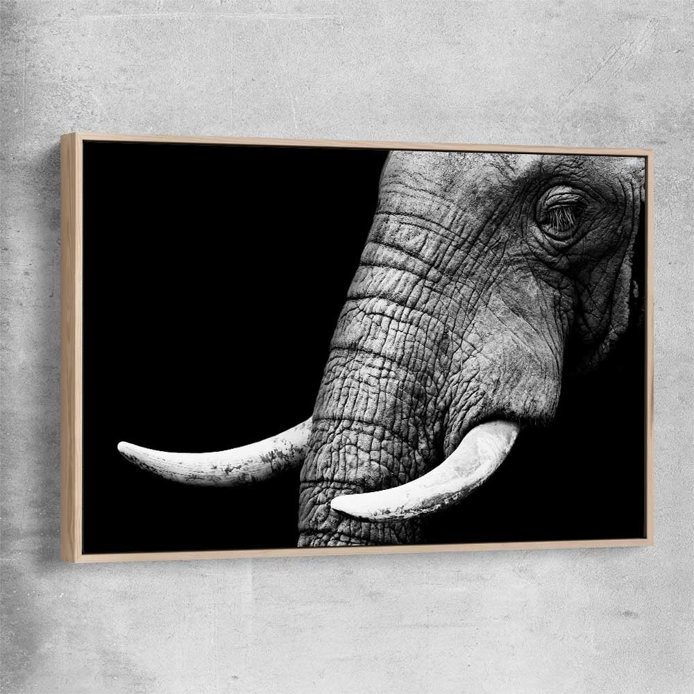 Animal wall art and canvas prints of Elephant Majesty with raw oak framed canvas
