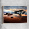 Animal wall art and canvas prints of Golden Savannah Journey with raw oak framed canvas