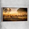 Animal wall art and canvas prints of Grazing Cattle at Sunrise with raw oak framed canvas