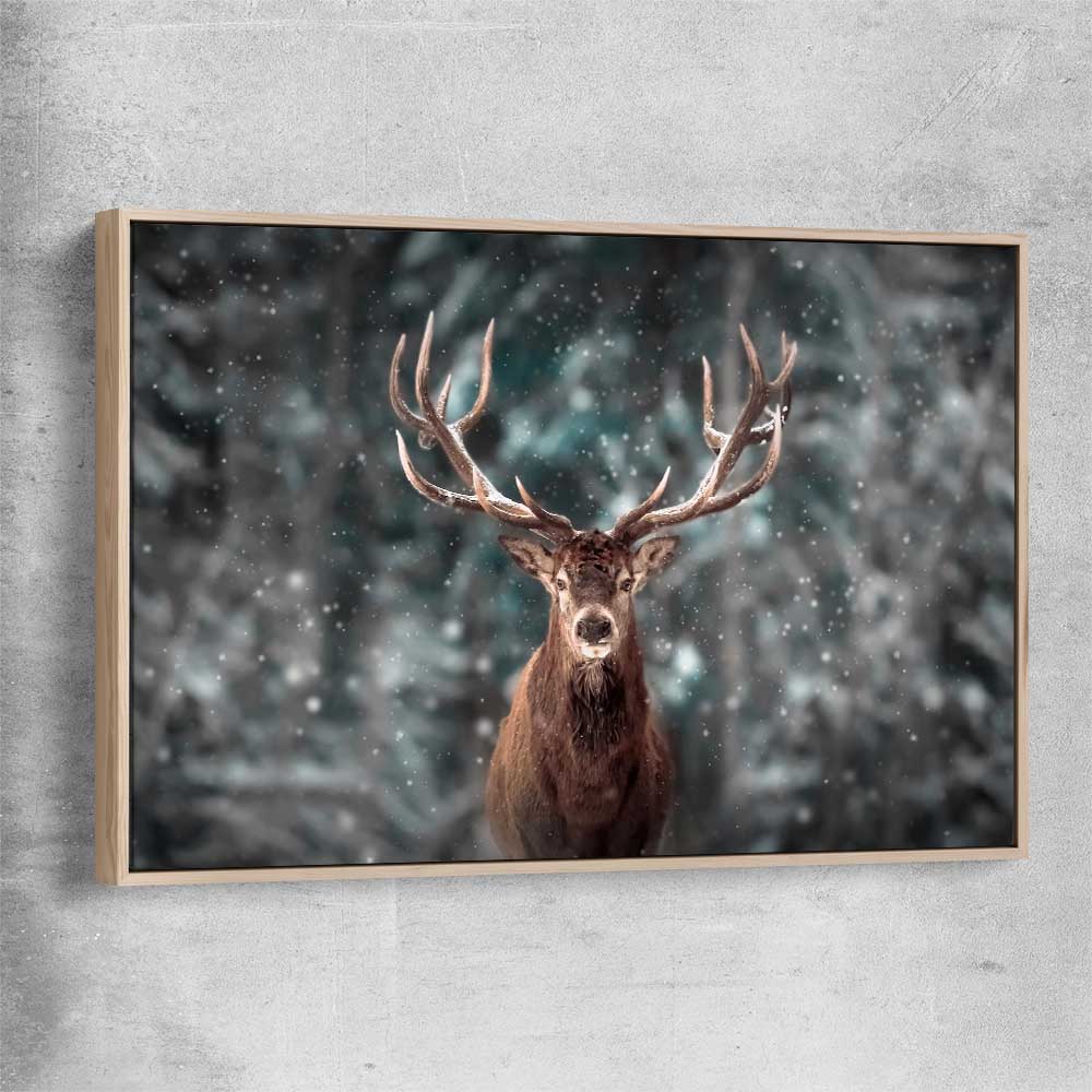 Animal wall art and canvas prints of Highland Stag Portrait with raw oak framed canvas
