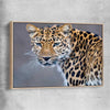 Animal wall art and canvas prints of Leopard Silent Watch with raw oak framed canvas