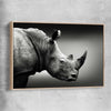 Animal wall art and canvas prints of Monochrome Rhinoceros with raw oak framed canvas