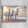 Animal wall art and canvas prints of Ocean Breeze Horses with raw oak framed canvas