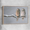 Animal wall art and canvas prints of Perched Owls with raw oak framed canvas
