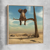 Animal wall art and canvas prints of Pondering Elephant with raw oak framed canvas