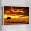 Animal wall art and canvas prints of Savannah Elephant Sunset with raw oak framed canvas