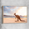 Animal wall art and canvas prints of Sunset Kangaroo Walk with raw oak framed canvas