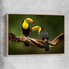 Animal wall art and canvas prints of Tropical Toucan Pair with raw oak framed canvas