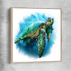 Animal wall art and canvas prints of Watercolour Sea Turtle with raw oak framed canvas