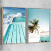 Beach and coastal wall art print of Bondi Iceberg Pair with raw oak framed canvas