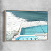 Beach and coastal wall art print of Bondi Iceberg Tide with raw oak framed canvas