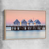 Beach and coastal wall art print of Busselton Jetty with raw oak framed canvas
