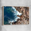 Beach and coastal wall art print of Canal Rocks One with raw oak framed canvas