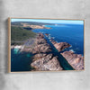 Beach and coastal wall art print of Canal Rocks Two with raw oak framed canvas