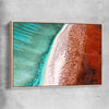 Beach and coastal wall art print of Cape Range Aerial with raw oak framed canvas