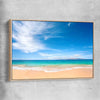 Beach and coastal wall art print of Endless Blue Horizon with raw oak framed canvas