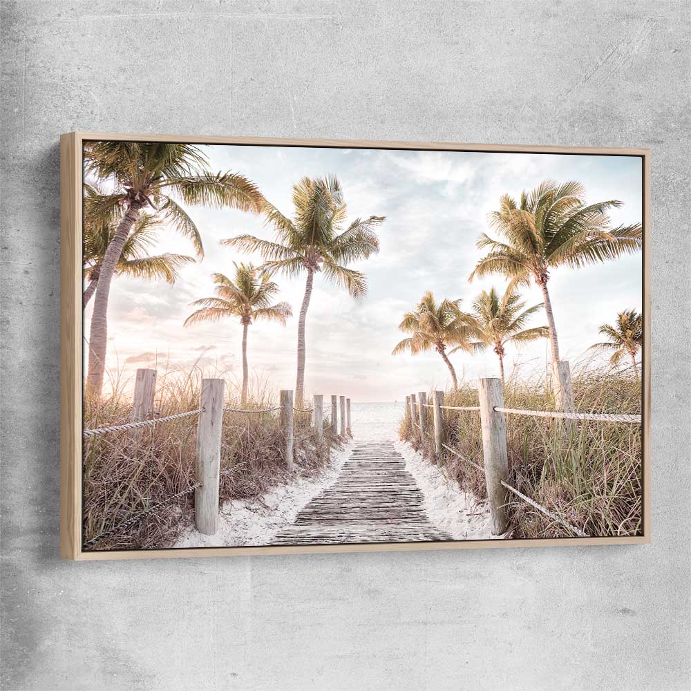 Beach and coastal wall art print of Florida Sunrise with raw oak framed canvas