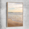 Beach and coastal wall art print of Gentle Tide with raw oak framed canvas