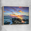 Beach and coastal wall art print of Golden Coast Horizon with raw oak framed canvas