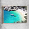Beach and coastal wall art print of Hidden Beach with raw oak framed canvas