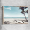Beach and coastal wall art print of Palm Tropics with raw oak framed canvas