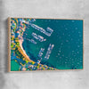 Beach and coastal wall art print of Point Piper Piers with raw oak framed canvas