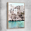 Beach and coastal wall art print of Polignano a Mare with raw oak framed canvas