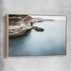 Beach and coastal wall art print of Quiet Waters with raw oak framed canvas