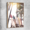 Beach and coastal wall art print of Surf Sunset with raw oak framed canvas
