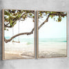 Beach and coastal wall art print of Tropical Beach Pair with raw oak framed canvas