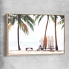 Beach and coastal wall art print of Tropical Boards with raw oak framed canvas