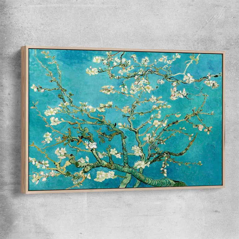 Classic wall art and canvas print of Almond Blossom Van Gogh with raw oak framed canvas
