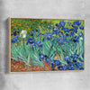 Classic wall art and canvas print of Irises Van Gogh with raw oak framed canvas